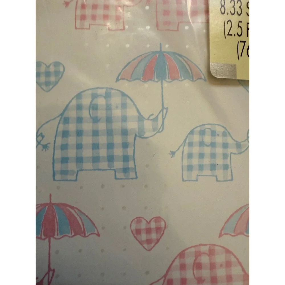 4pk Vintage American Greetings Elephant‎ Gift Wrap Pink Blue Gingham Baby Shower